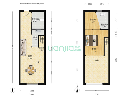鸿基大厦 1室1厅2卫 60平方