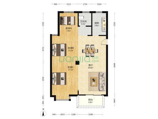 盐海琥珀湾 3室1厅1卫 111平方