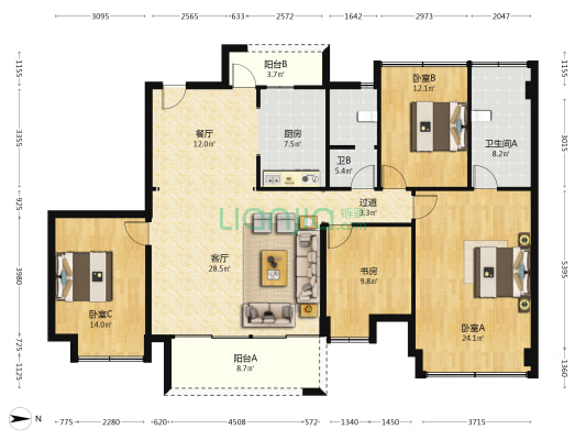 樾玺 4室2厅2卫 160平方