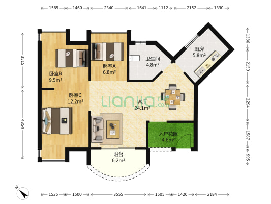 武汉国博新城二期碧园居 3室1厅1卫 95平方