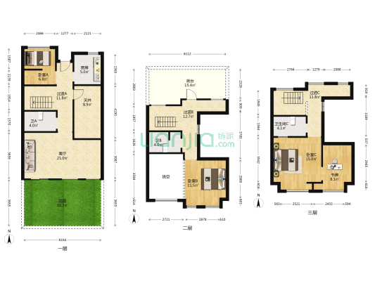 蔚蓝花园 4室1厅3卫 174平方