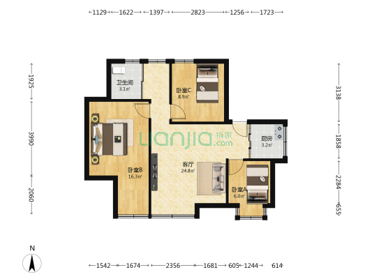 青竹花园北区 3室1厅1卫 76平方