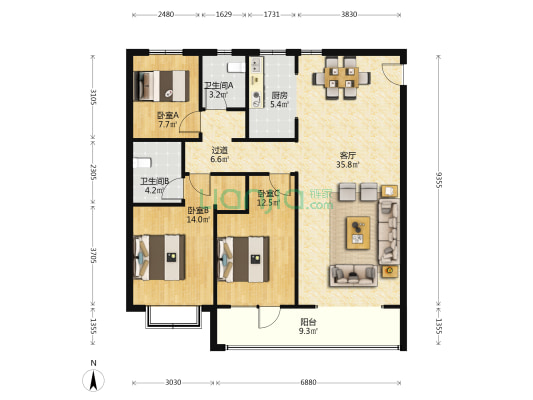 中交海发山海大观 3室1厅2卫 113平方