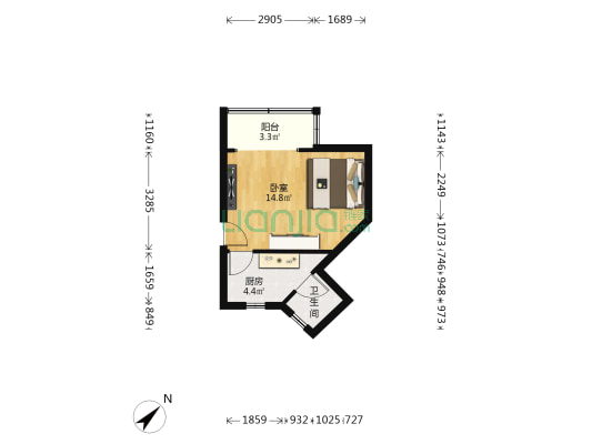 宝通路466弄 1室0厅1卫 32平方