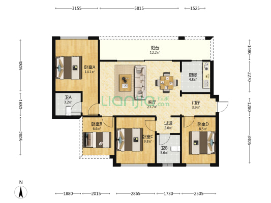 当代拾光里 4室1厅2卫 105平方