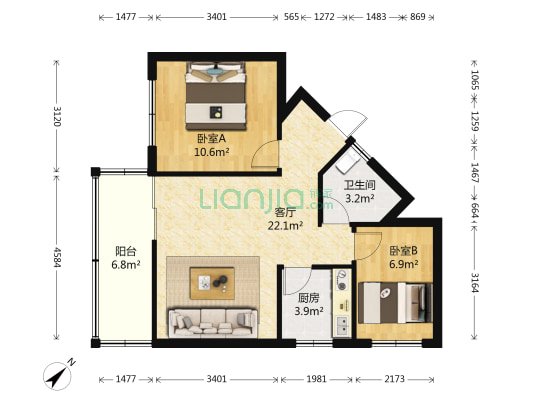 福德苑小区 2室1厅1卫 60平方