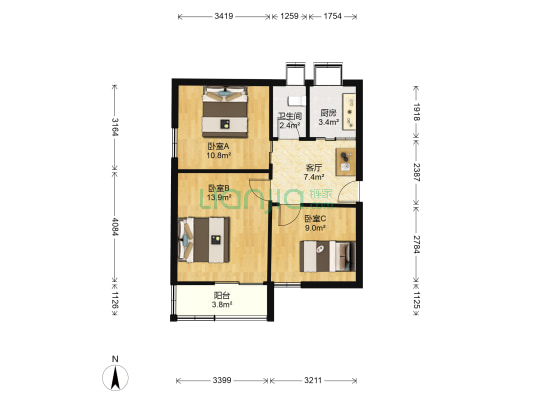 自来水家属院 3室1厅1卫 63平方