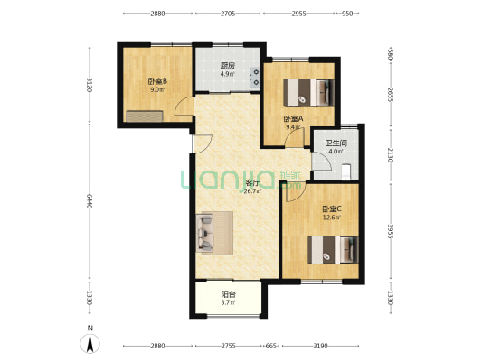 和芳园 3室1厅1卫 96平方