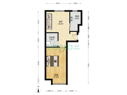 听涛苑 1室1厅1卫 55平方