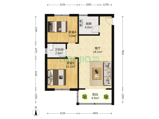 新天地民苑 2室1厅1卫 64平方