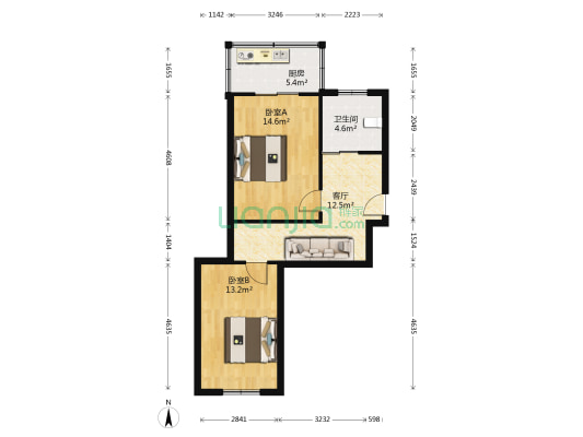司法厅宿舍（朝阳区） 2室1厅1卫 62平方