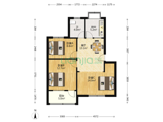 杆石桥小区 3室1厅1卫 80平方