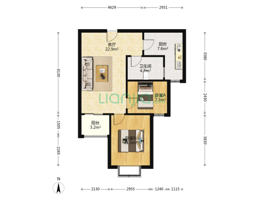 恒大御景半岛 2室1厅1卫 82平方