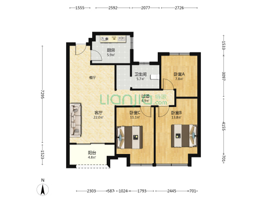 宁淮阅苑 3室1厅1卫 103平方