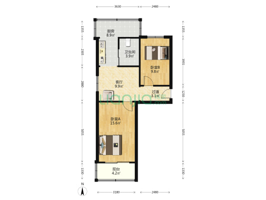 山西省地质调查院宿舍 2室1厅1卫 63平方