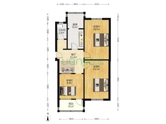 段店南路124号 3室1厅1卫 83平方