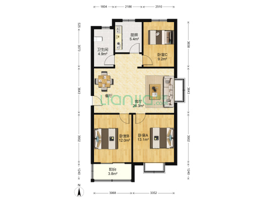 滨河南苑 3室1厅1卫 94平方