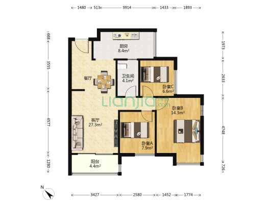未来方舟D17组团 3室1厅1卫 94平方