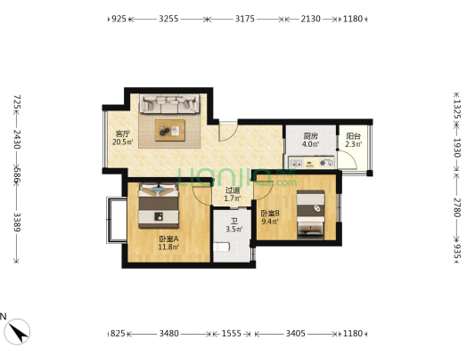 安吉苑 2室1厅1卫 68平方