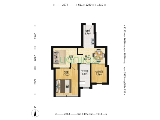回龙桥8号 1室2厅1卫 43平方