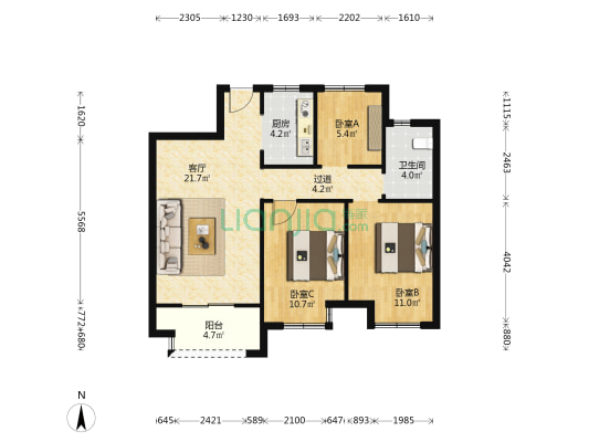 海潮雅园三园 3室1厅1卫 87平方
