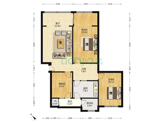 西湖路东段40号 2室1厅2卫 125平方