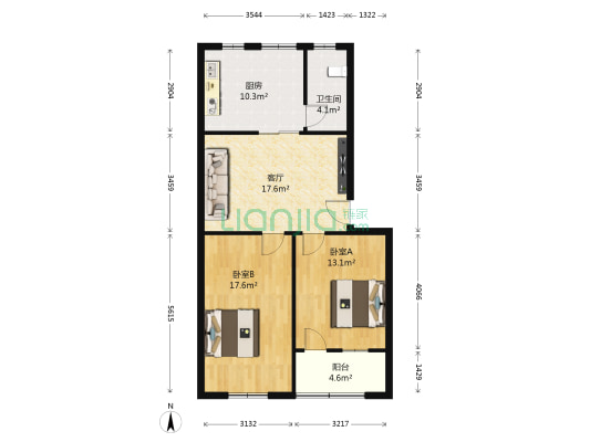 中苑小区 2室1厅1卫 91平方