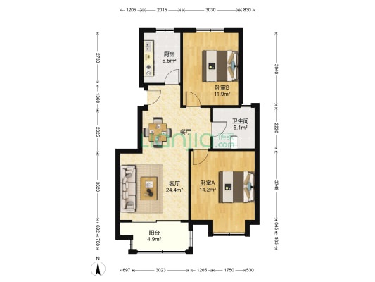棠新苑南苑 2室1厅1卫 86平方