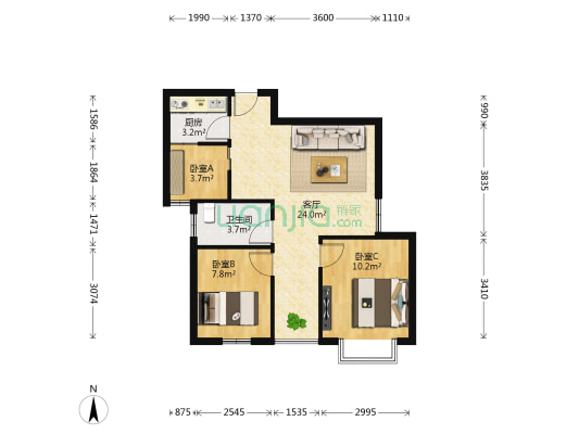 阳光家园 3室1厅1卫 68平方