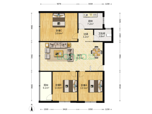 珍珠北路 3室1厅1卫 116平方