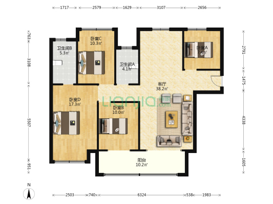 北控岳州府 4室1厅2卫 129平方