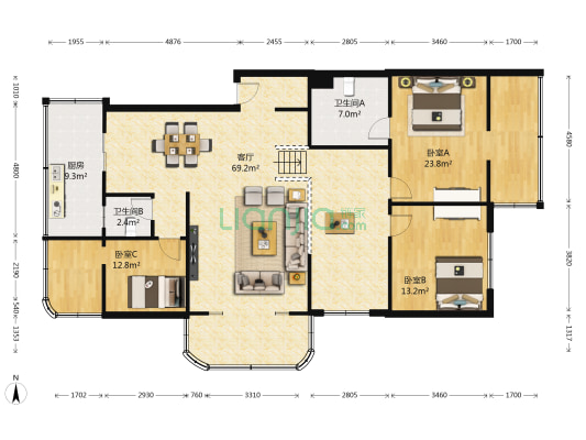 浣花苑 3室1厅2卫 150平方