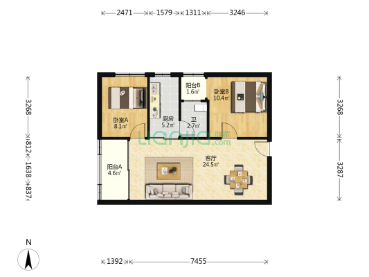 润华大厦 2室1厅1卫 84平方