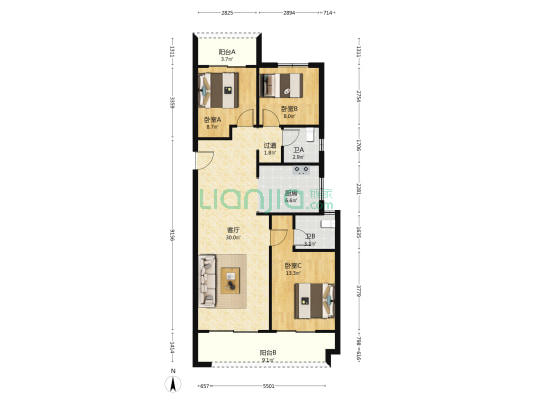 常绿东风宸苑 3室1厅2卫 117平方