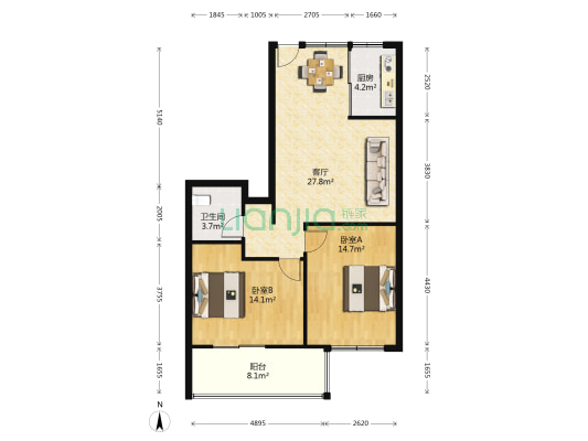 望景苑 2室1厅1卫 97平方