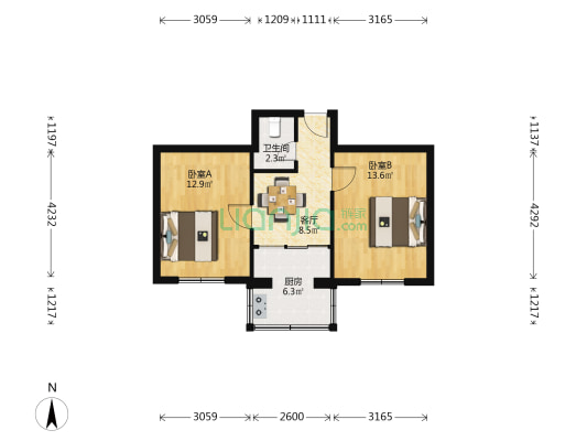 建设小区 2室1厅1卫 54平方