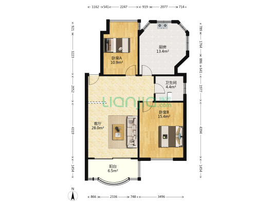 阳光世纪花园百合苑 2室1厅1卫 90平方