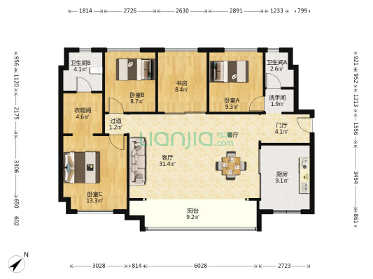 怡心湖岸二期 4室1厅3卫 135平方