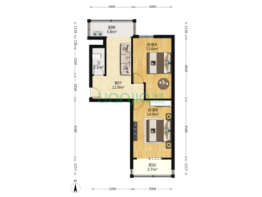 商贸委华侨家属院 2室1厅1卫 59平方