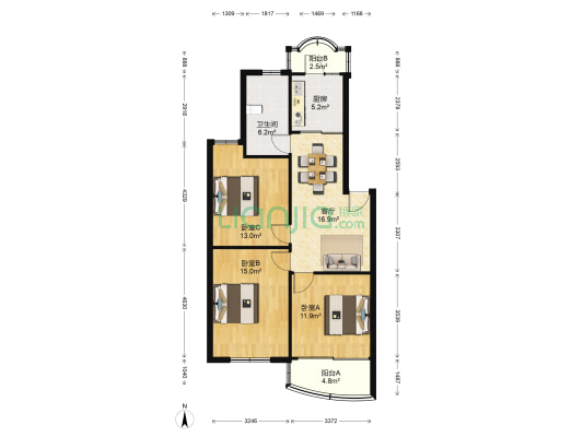大华二村 3室1厅1卫 88平方