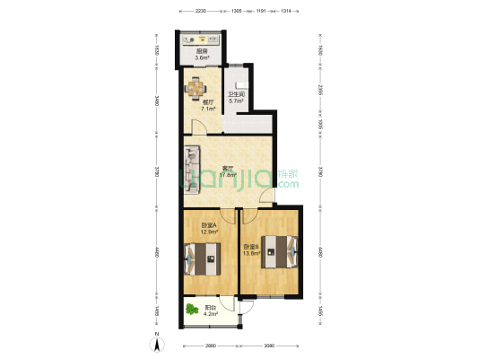 金苑小区 2室2厅1卫 77平方
