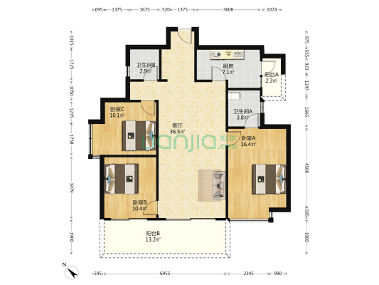 时代天境 3室1厅2卫 126平方