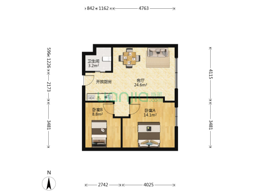 宏宇大厦 2室1厅1卫 78平方
