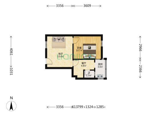 民生中路 1室2厅1卫 35平方