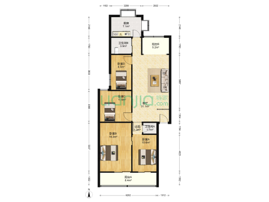 花园路84号院 4室1厅2卫 120平方