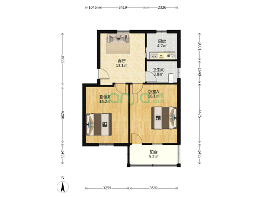 医院小区 2室1厅1卫 67平方