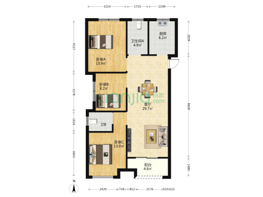 颖河雅苑 3室1厅2卫 114平方