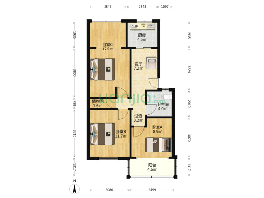 文二路21号 3室1厅1卫 77平方