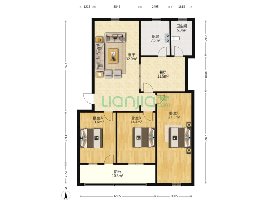 广电小区 3室2厅1卫 120平方