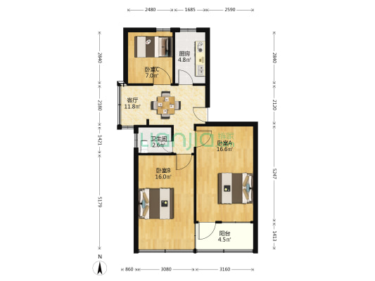 银房弄散盘 3室1厅1卫 71平方